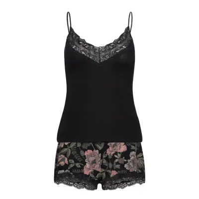 Pj Short Cami Waterflower Pyjamas Svart Hunkemöller