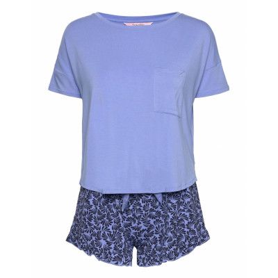 Pj Short Loosefit Swirl Pyjamas Blå *Villkorat Erbjudande Hunkemöller