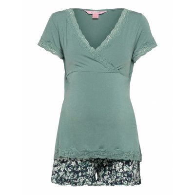 Pj Short Ss Nursing Flowerfield Pyjamas Grön Hunkemöller