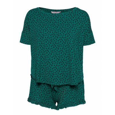 Pj Short Top Ss Dot Leopa Pyjamas Grön Hunkemöller
