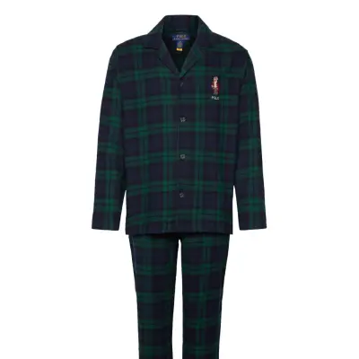 Polo Ralph Lauren Underwear Polo Bear Plaid Flannel Pajama Set Marinblå