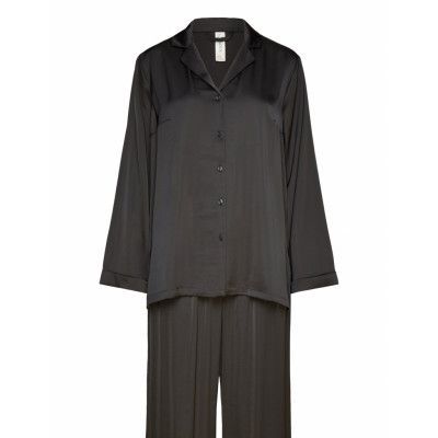 Pyjama Ls Satin Pyjamas Black Lindex