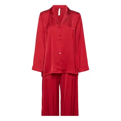 Pyjama Ls Satin Pyjamas Röd Lindex