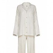 Pyjama Set Gauze Stripe Pyjamas Kräm Lindex