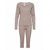 Pyjama Set Henley Rib Pyjamas Beige Lindex