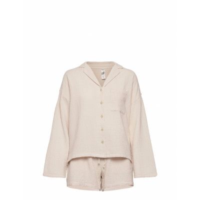 Pyjama Set Solid Cotton Gauze Pyjamas Beige Lindex