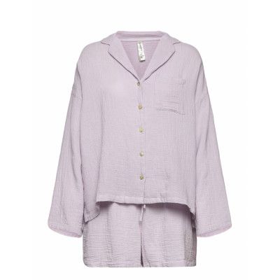 Pyjama Set Solid Cotton Gauze Pyjamas Lila Lindex