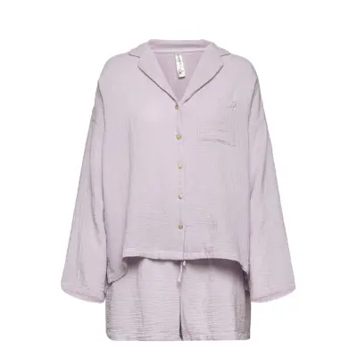 Pyjama Set Solid Cotton Gauze Pyjamas Lila Lindex