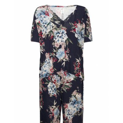 Pyjama Set Viscose Lace Edge *Villkorat Erbjudande Pyjamas Marinblå Lindex