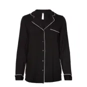 Lindex Pyjama Shirt Viscose Piping Svart