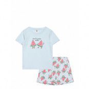 Lindex Pyjama Tee Shorts Set Aop Unis Multi/patterned