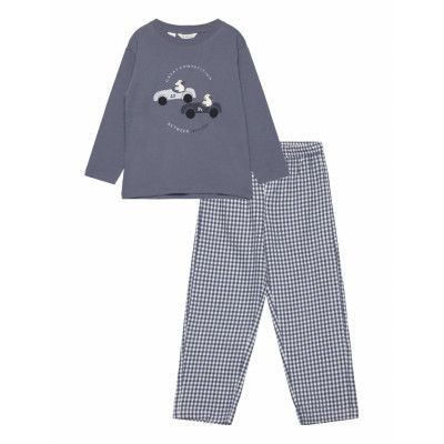 Mango Cotton Printed Long Pyjamas Blå