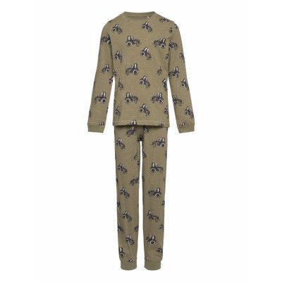 Pyjamas Ls Set Aop Pyjamas Set Khakigrön Minymo