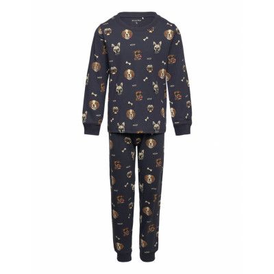 Minymo Pyjamas Ls Set Aop Marinblå