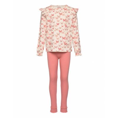 Pyjamas Set Ls Aop Sets Sets With Long-sleeved T-shirt Rosa *Villkorat Erbjudande Minymo