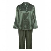 Satin Long Sleeve Pyjamas Pyjamas Grön Lady Avenue