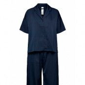 Set Trousers And Shirt Satin Pyjamas Marinblå Lindex