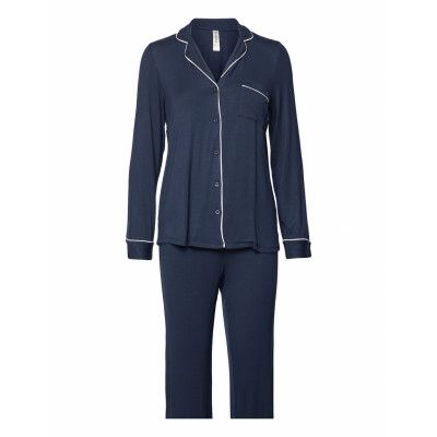 Soft Piping Pj Jersey Viscose Pyjamas Blå Lindex