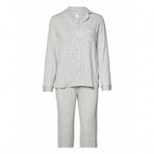 Soft Piping Pj Jersey Viscose Pyjamas Grå Lindex