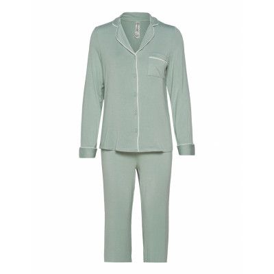 Soft Piping Pj Jersey Viscose Pyjamas Grön Lindex