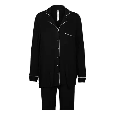 Soft Piping Pj Jersey Viscose Pyjamas Svart Lindex