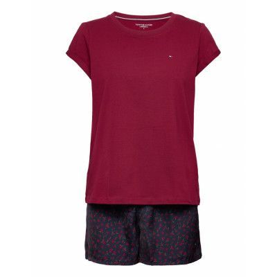 Ss Pj Set With Satin Short Pyjamas Röd Tommy Hilfiger