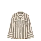 House Of Dagmar Striped Pyjama Shirt Beige