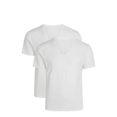2-Pack Men Bamboo V-Neck Undershirt Underwear Night & Loungewear Pyjama Tops Vit URBAN QUEST