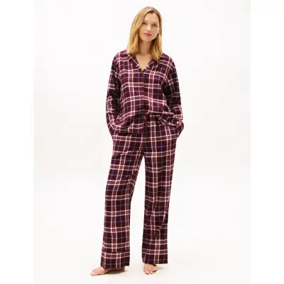 Tommy Hilfiger Ls Flnl Shirt Pj Pants Set - Burgundy - M