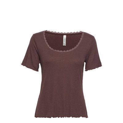 Top Pyjama Viscose Rib Top Brun Lindex