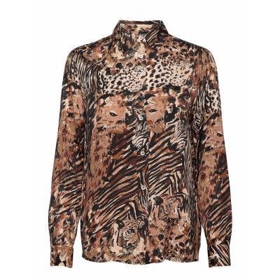 Winona Silky Pyjama Shirt Blus Långärmad Brun Residus