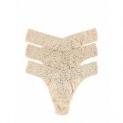 48113Pk - Original Rise Thong - 3 Pack Stringtrosa Underkläder Beige Hanky Panky