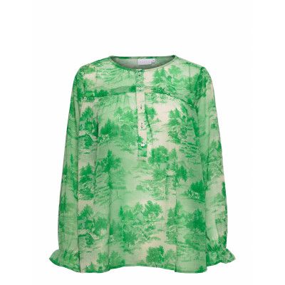 Blouse In Wallpaper Print W. String Blus Långärmad Grön Coster Copenhagen