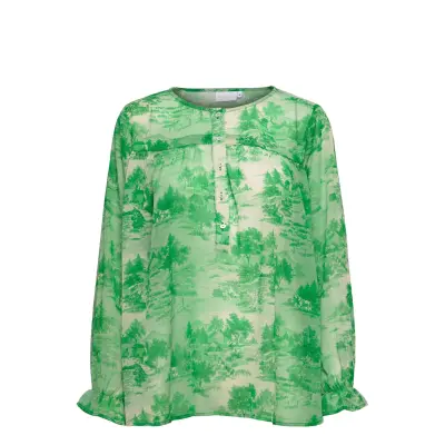 Blouse In Wallpaper Print W. String Blus Långärmad Grön Coster Copenhagen