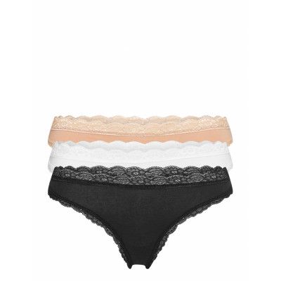Brief 3-P Em Lace Thong Reg Co Stringtrosa Underkläder Black Lindex