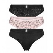 Brief 3 Pack Thong Reg Print Stringtrosa Underkläder Svart Lindex