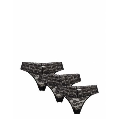 Lindex Brief Lacey Thong Low 3 Pack Svart