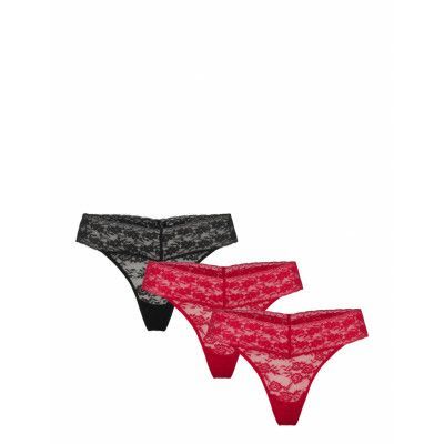 Brief Lacey Thong Low 3 Pack *Villkorat Erbjudande Stringtrosa Underkläder Röd Lindex