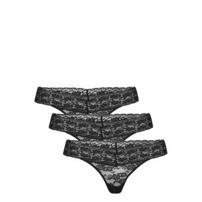 Brief Thong Lacey V Shape 3 P *Villkorat Erbjudande Stringtrosa Underkläder Svart Lindex
