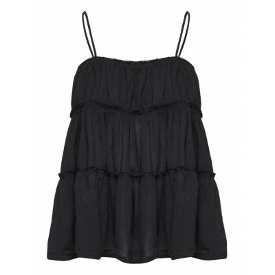 Rabens Sal R Cotton String Camisole - Juvel Svart