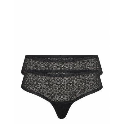 Dream Thong Lace X 2 Stringtrosa Underkläder Svart Magic Bodyfashion