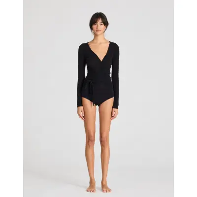 Gai+Lisva Anne L/S Wool Wrap Top - Black - M