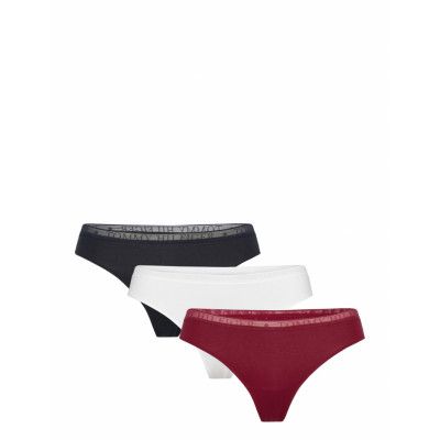 Lace 3P Thong *Villkorat Erbjudande Stringtrosa Underkläder Vinröd Tommy Hilfiger
