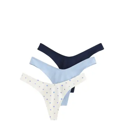 Lindex Brief Nellie Thong Cotton 3 P Blå