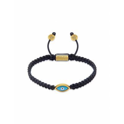 Nialaya Men's Black String Bracelet With Gold Evil Eye Svart