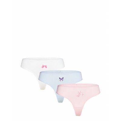 Monki 3-Pack Printed Rib Cotton Thongs Vit