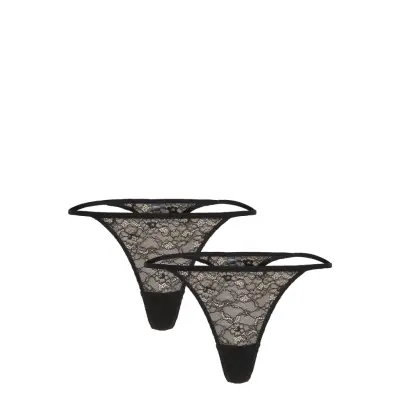 Monki Lace Thong 2-Pack Svart
