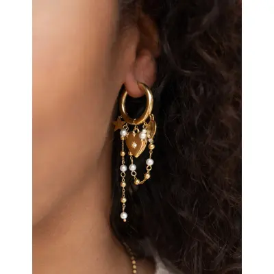 My Jewellery Earrings Heart Pearl String - Gold - ONE SIZE
