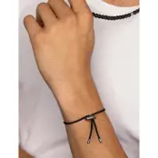 Nialaya Men's Black String Bracelet With Adjustable Silver Lock - Silver - ONE SIZE 20 cm