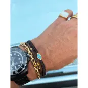 Nialaya Men's Black String Bracelet With Gold Evil Eye - Black - M 17 cm